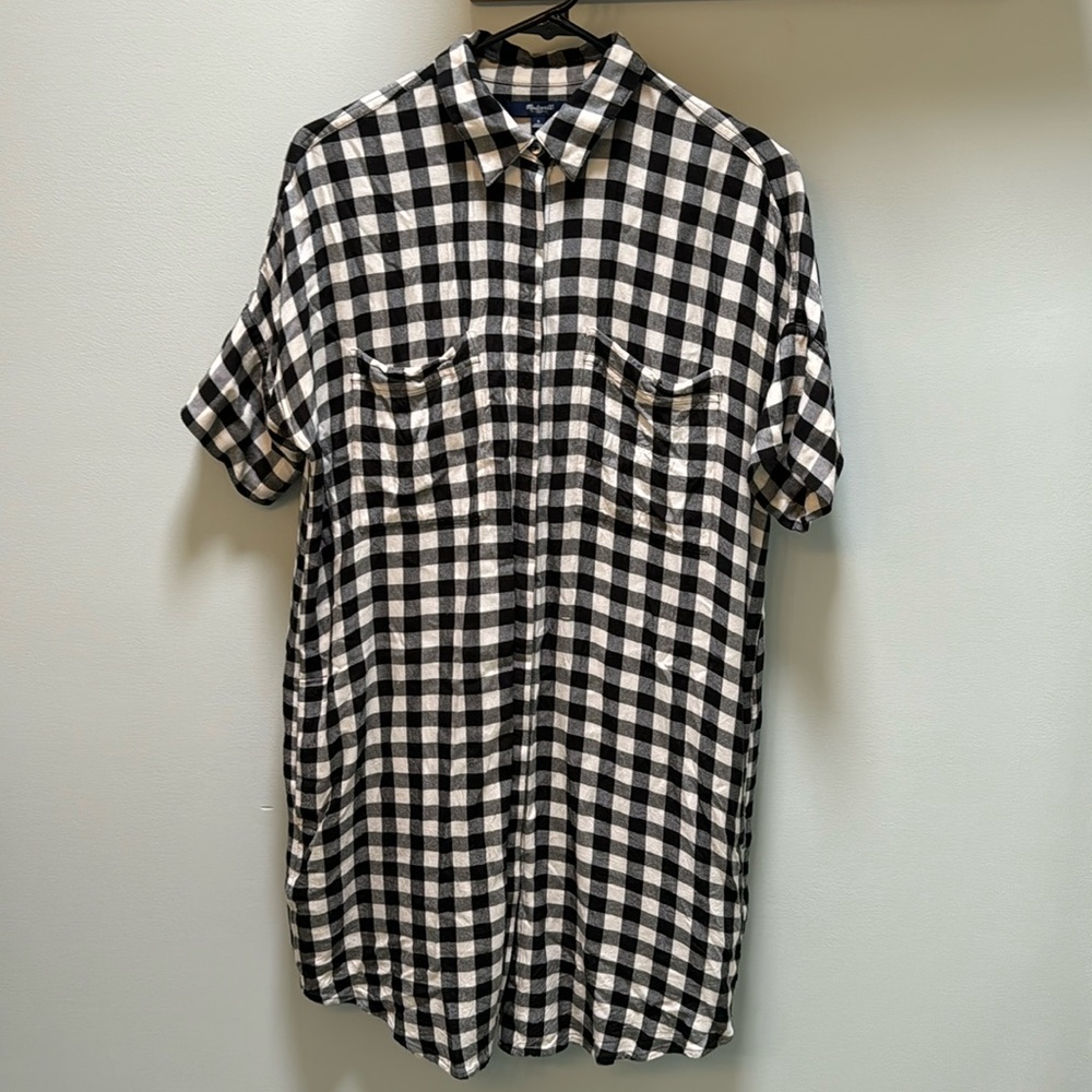 Madewell Black Gingham Courier Shirt Dress